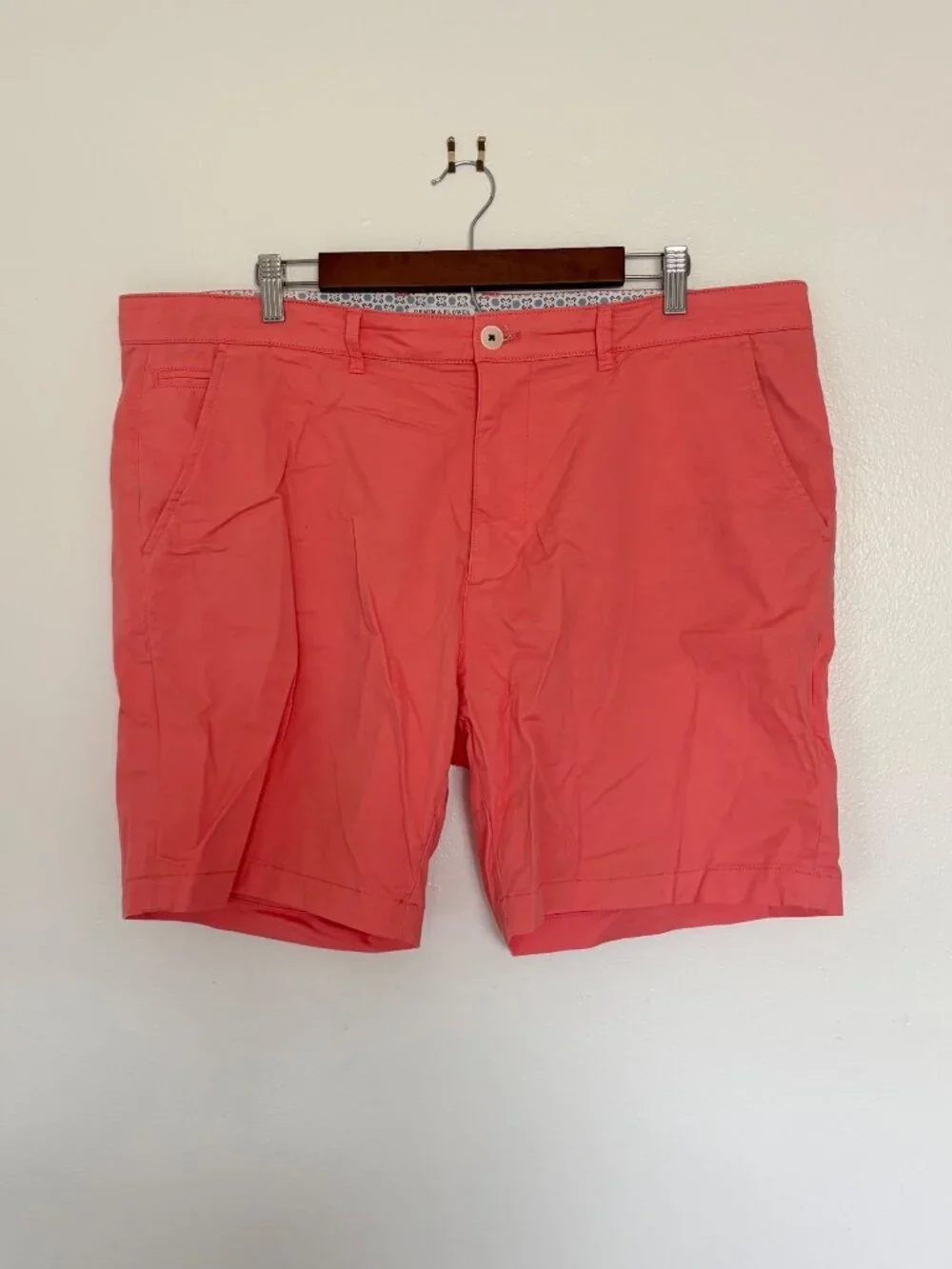 Denim & Flower Ricky Singh Mens Coral Chino Shorts Size 38 Cotton Blend